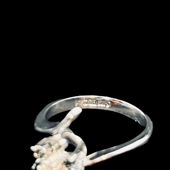 ESPO 14 KT GE With Clear and Green Rhinestone Flower Statement Ring Sz 7 (332) - Picture 5 of 7